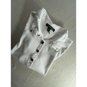 Lauren Lauren Green Label Line White Ribbed Snapped Collar Henley Pullover SZ L